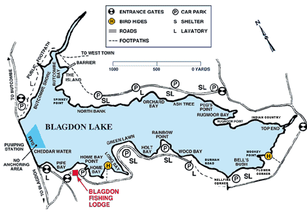Map of Blagdon Lake showing locations used in the news feed.